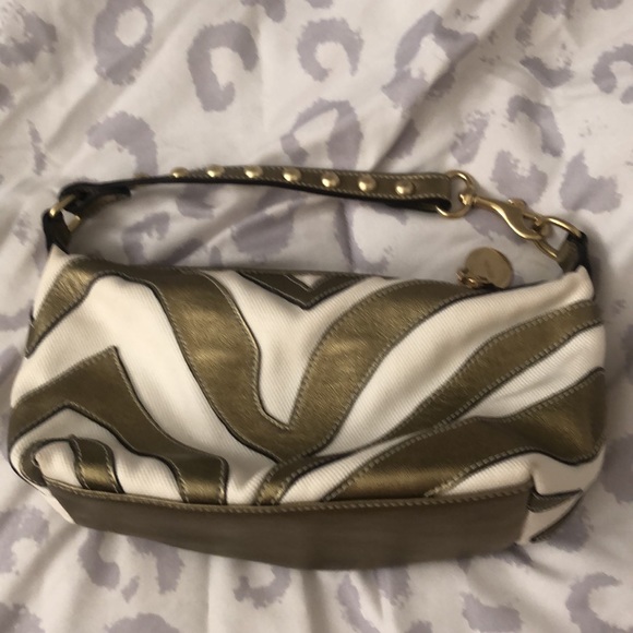 Coach small or evening bag in gold leather and cream fabric zebra print - Picture 11 of 11